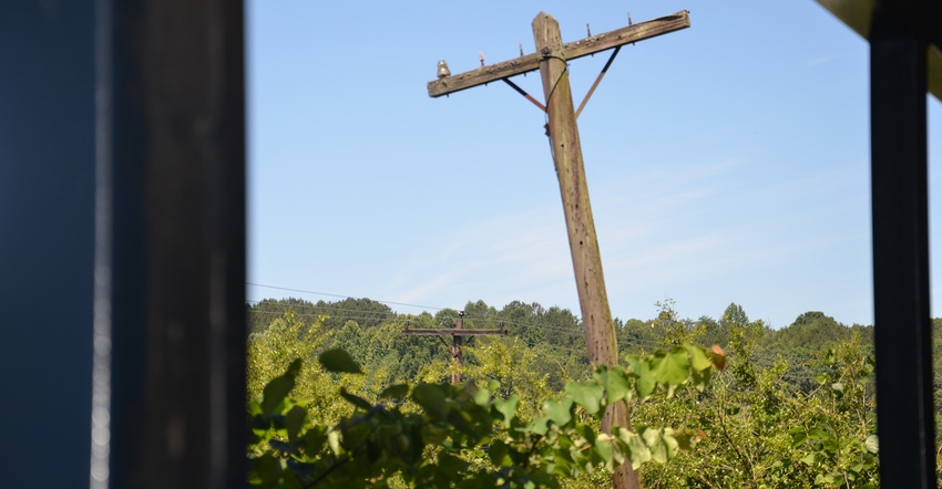 leaning telephone pole