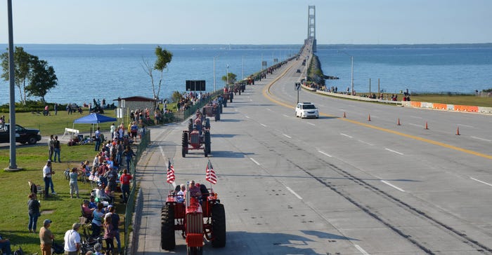 antique tractors crossed the straights of Mackinac, Sept. 10, as part of the 15th Annual Mackinac Bridge Antique Tractor Cros antique tractors crossed the straights of Mackinac, Sept. 10, as part of the 15th Annual Mackinac Bridge Antique Tractor Cros
