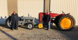 Tim and Dan Carter with their Massey-Harris 44 and Ferguson TO30 tractors