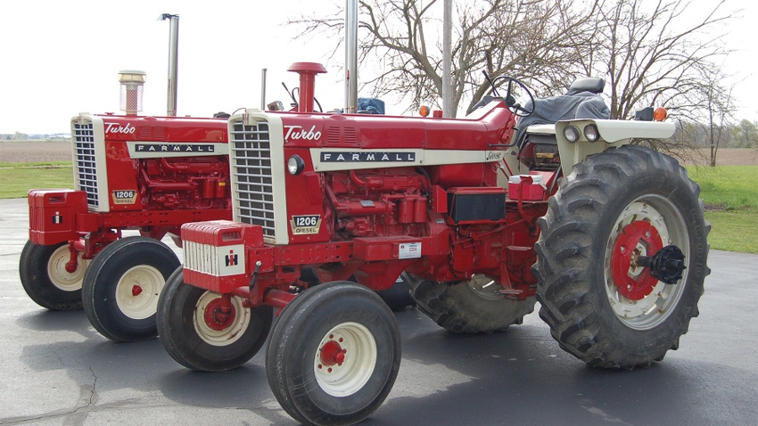 A red Farmall tractor