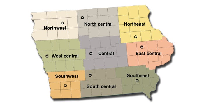 Iowa farmland values sales map