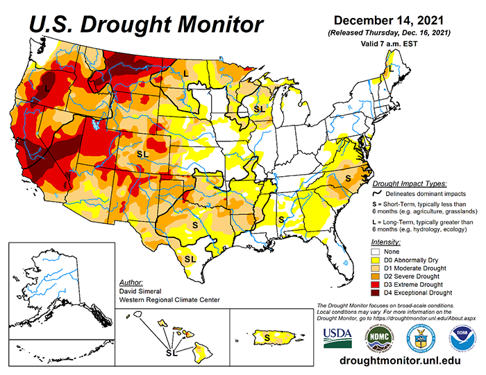 US drought monitor Dec. 14, 2021