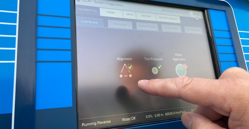 The Valley 365 Machine Diagnostics screen, on a display unit at Husker Harvest Days