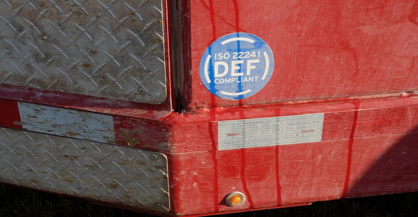 DEF compliance decal on side of truck