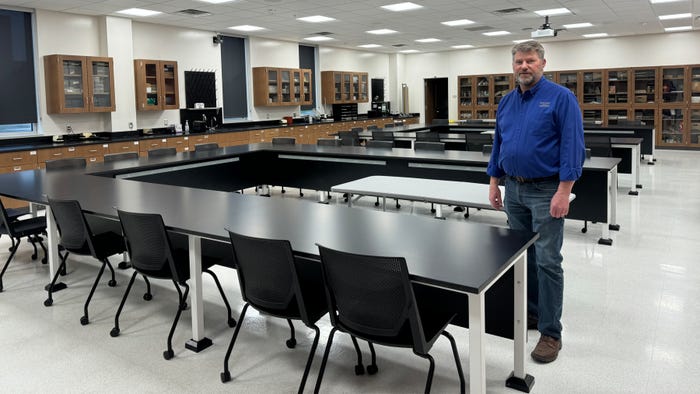 Turnipseed in a classroom of the new Raven Precision Agriculture Center at SDSU