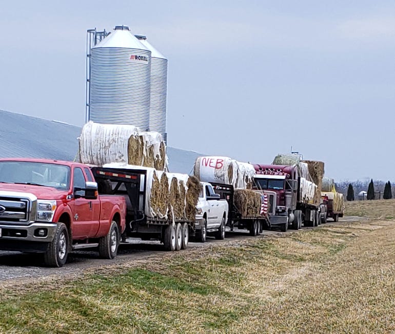 Pennsylvania farmers line up truckloads of hale bales bound for Nebraska