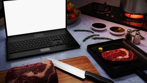 Laptop and cuts of meat