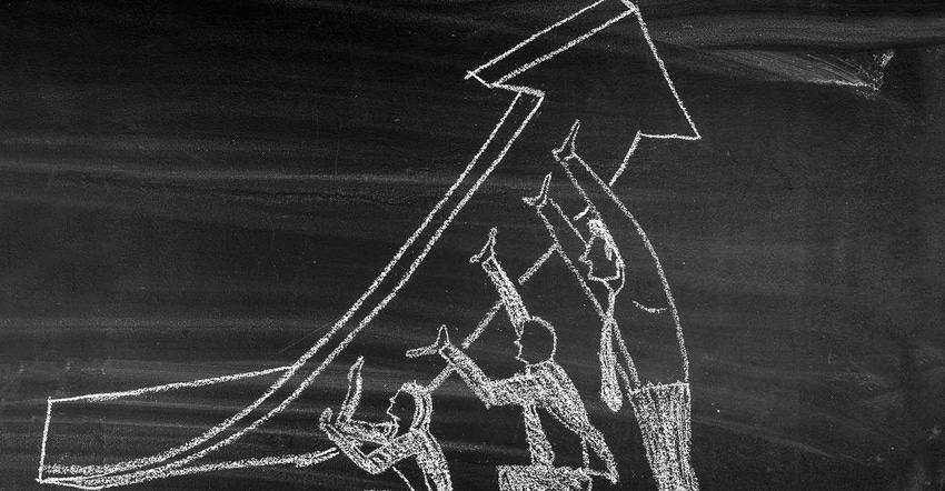 chalk drawing of people pushing up line with an arrow
