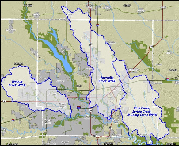 A map of the phase one central Iowa blitz project watersheds