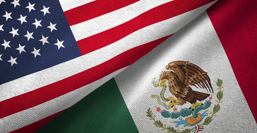Mexico and United States two flags together Mexico and United States two flags together