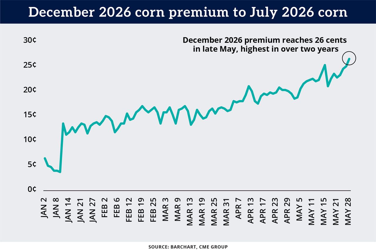 Chart: December 2026 corn premium to July 2026 corn