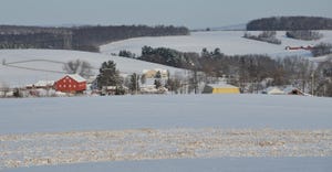 Scenic winter view of Mid-Atlantic farmland