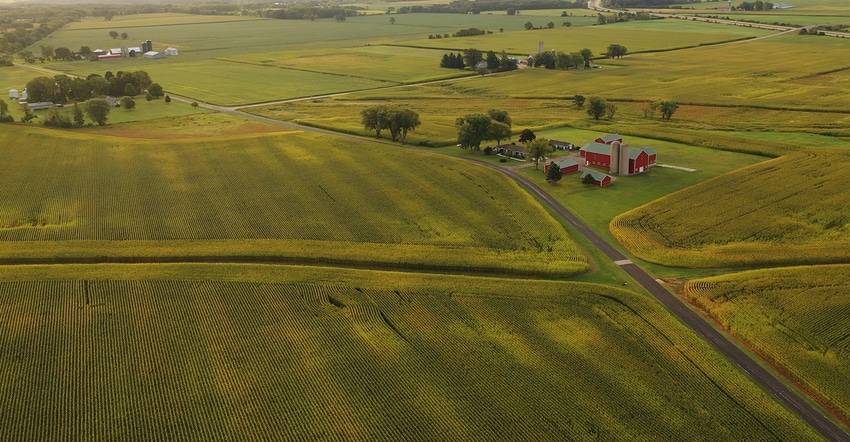 Aerial view of Midwest farmland