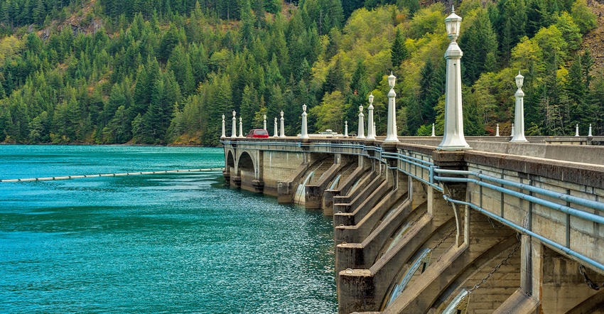 roadway over Diablo Dam in North Cascades National Park in Washington State