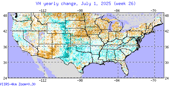 Vegetative health yearly change, July 1, 2025 (week 26)