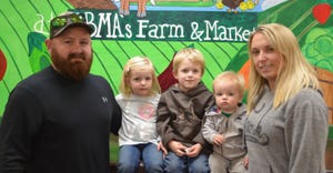 James Abma Jr., national finalist for the Outstanding Young Farmer Award, shown with wife, Anna, and their three children