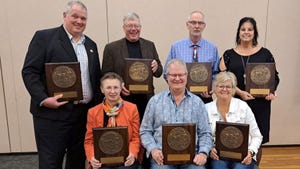 Master Agriculturists Carol Hillan, Jim and Robin Seaquist, Marty Hallock, Eric Hillan, and Roger and Tammy Weiland