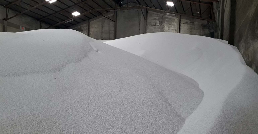 Stockpile of urea in fertilizer warehouse