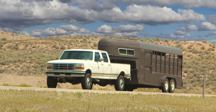 Pickup truck pulling horse trailer