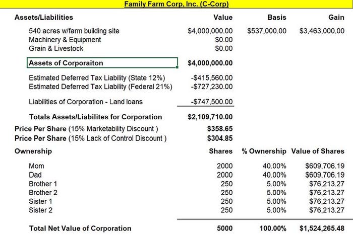 net value of corporation spreadsheet