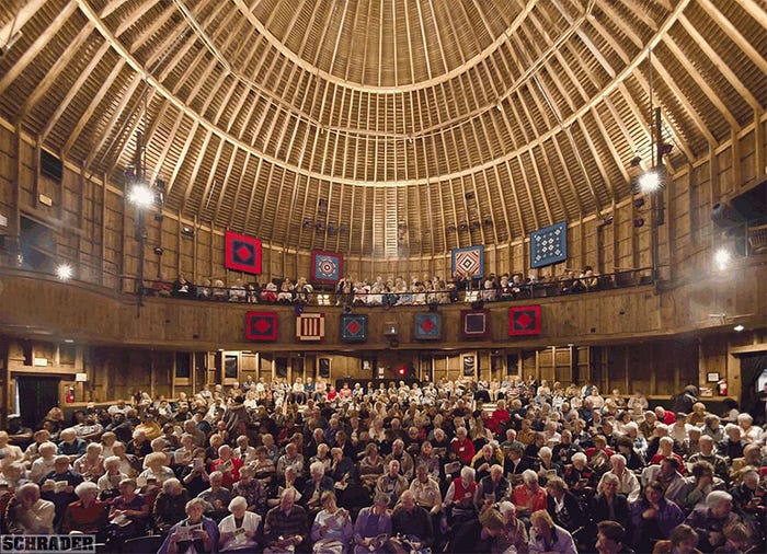 Theater audience at historical Amish Acres Restaurant and Round Barn Theatre