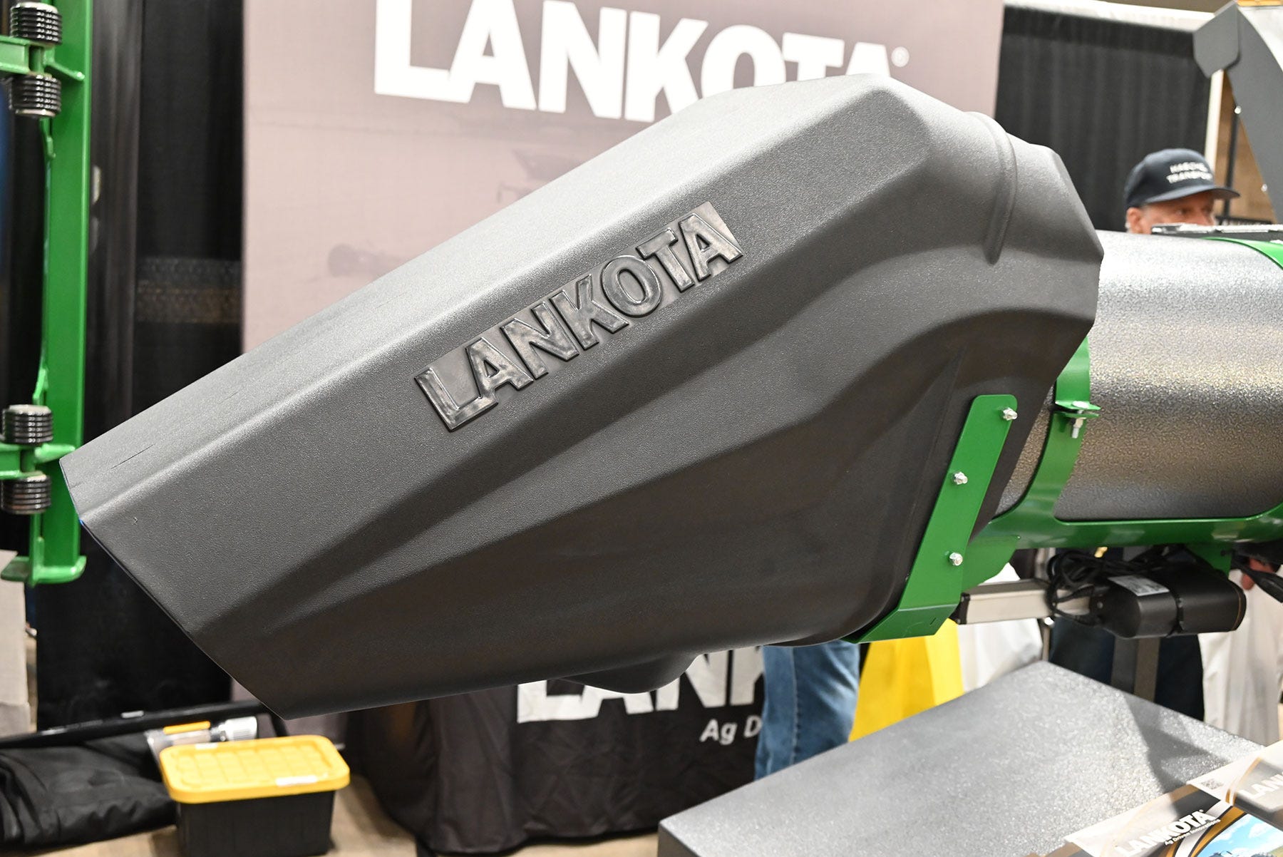 A close up of Lankota’s tippy spout for combine tractors