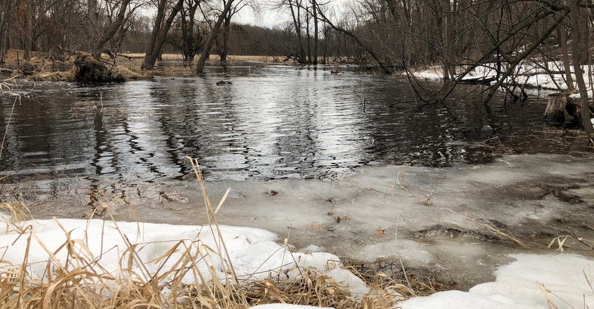 partially frozen creek