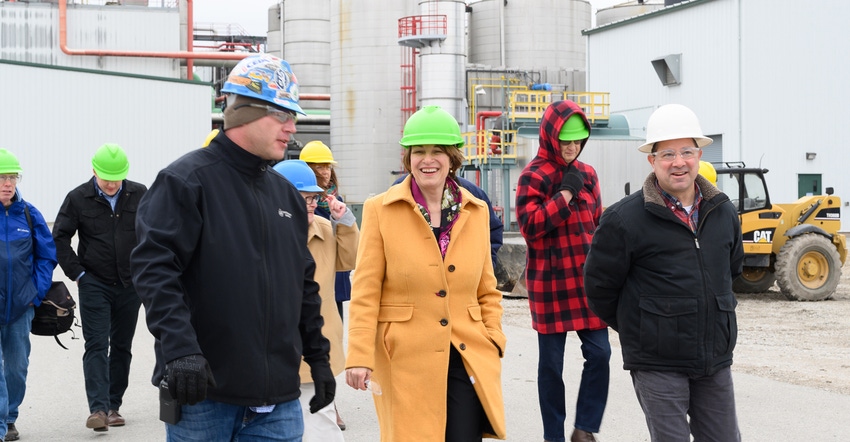 Democratic presidential candidate Sen. Amy Klobuchar tours Lincolnway Energy in central Iowa