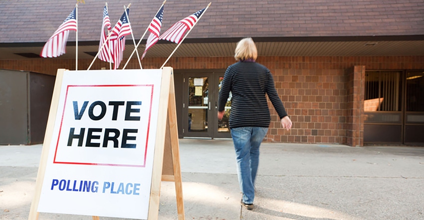 A voter approaching an election polling place station during a United States election. 