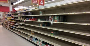 Empty shelves in southeastern Minnesota grocery store in March 2020, amid the Covid-19 pandemic.