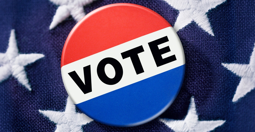 Red whit and blue vote button