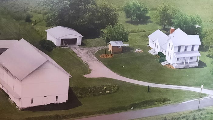 Aerial view of a white farmstead Aerial view of a white farmstead