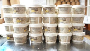Stacks of Boiler Chips Ice Cream containers
