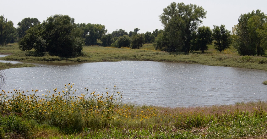 Dwaine Kubicek's pond in Milligan after the repairs were finished in August 2020 