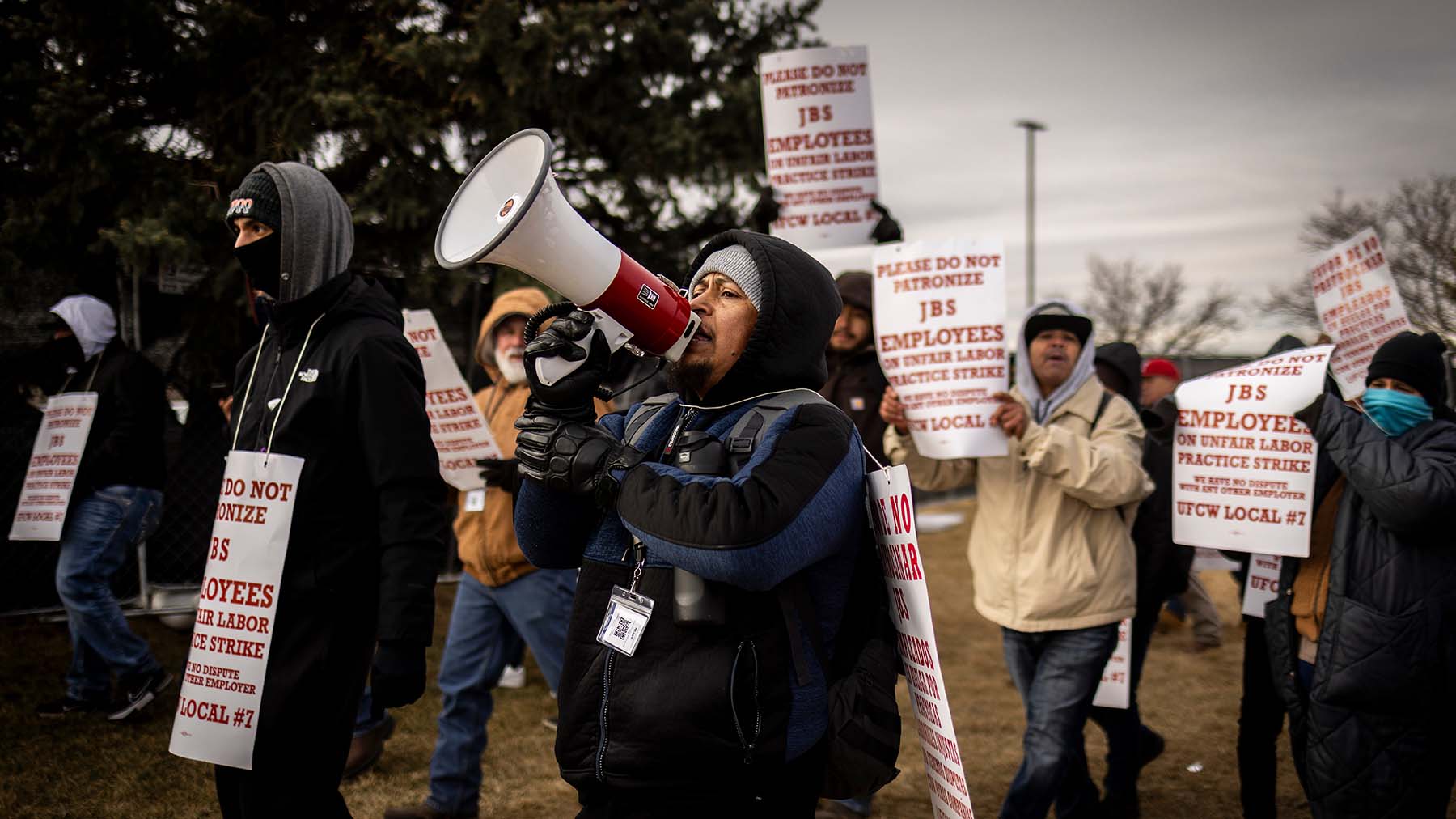 Person on megaphone during JBS strike