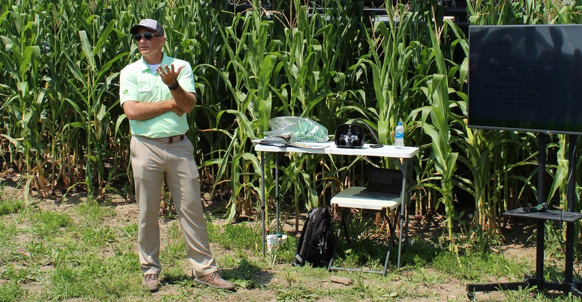 Tom Sutter of LandPro Equipment spoke on late-season fungicide application at the 2021 crop tour