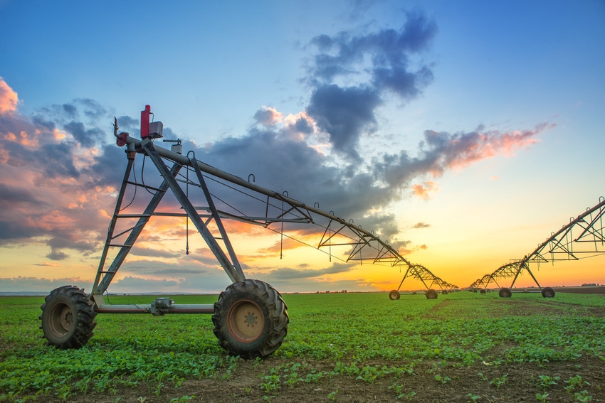Irrigation equipment with evening sky in background