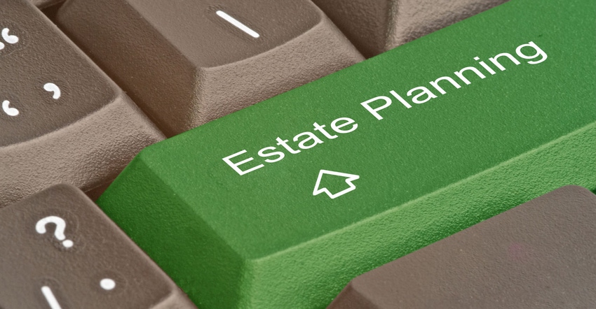 Green key on computer keyboard reads 'estate planning'