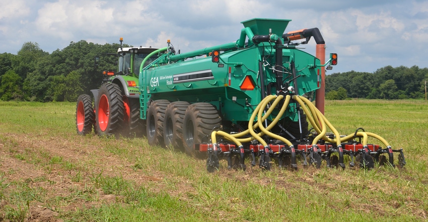 manure application in field with cover crops
