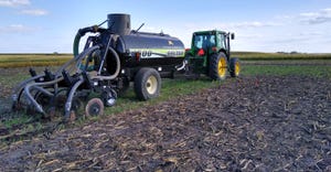Manure is applied into cover crops on a research farm in Minnesota
