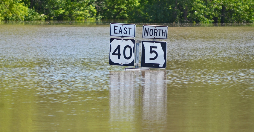 road signs under flood water