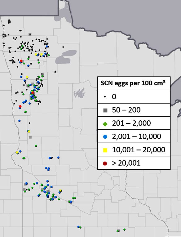 map Minnesota soybean cyst nematode population density 
