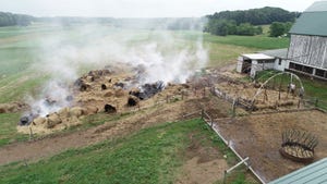 William Thiele used his drone to take pictures of the aftermath of a fire caused by spontaneous combustion of hay inside a hoophouse on his farm