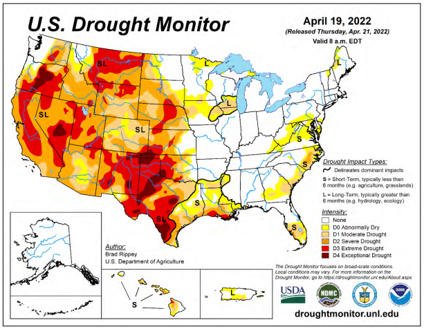 April 19 U.S. drought monitor map