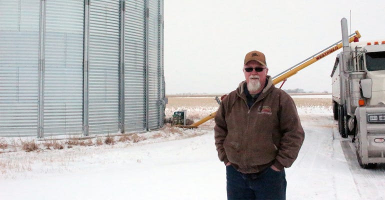 Dave Daake fills a semi with corn on his property near Beaver Crossing