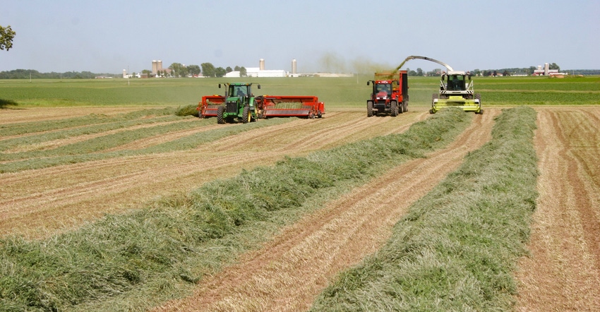 equipment harvesting alfalfa