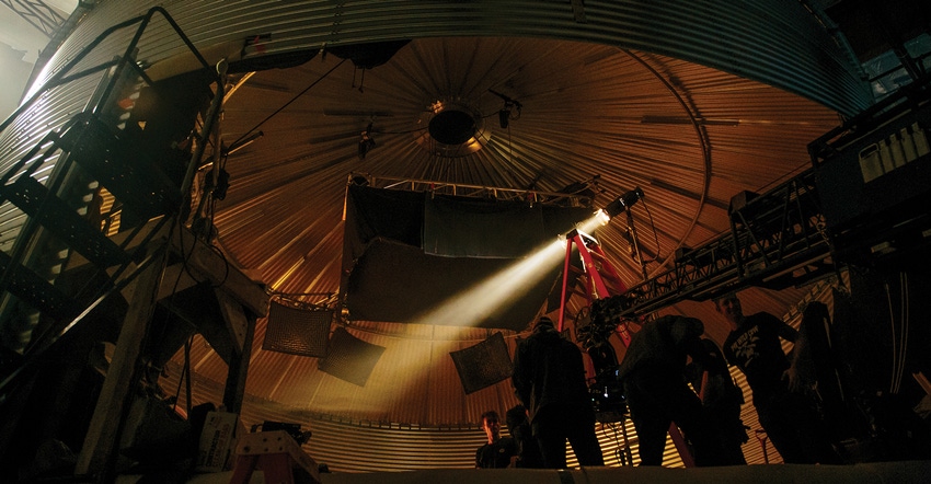 film scene inside grain bin