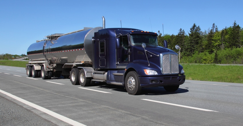 Tanker truck being driven on highway
