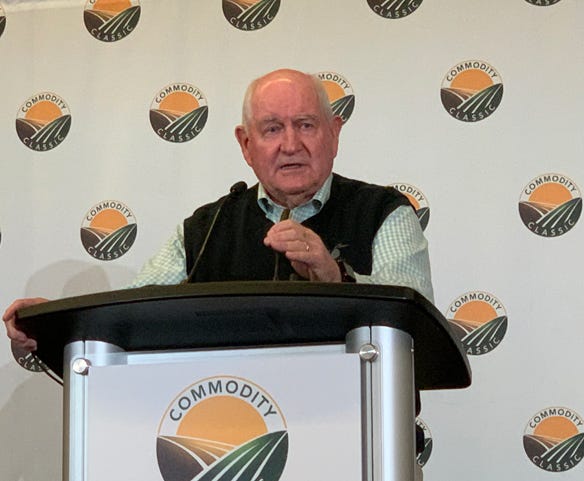 USDA Sec. Sonny Perdue speaking to reporters during this year’s Commodity Classic