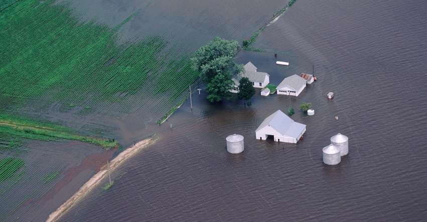 flooded farm and crop field